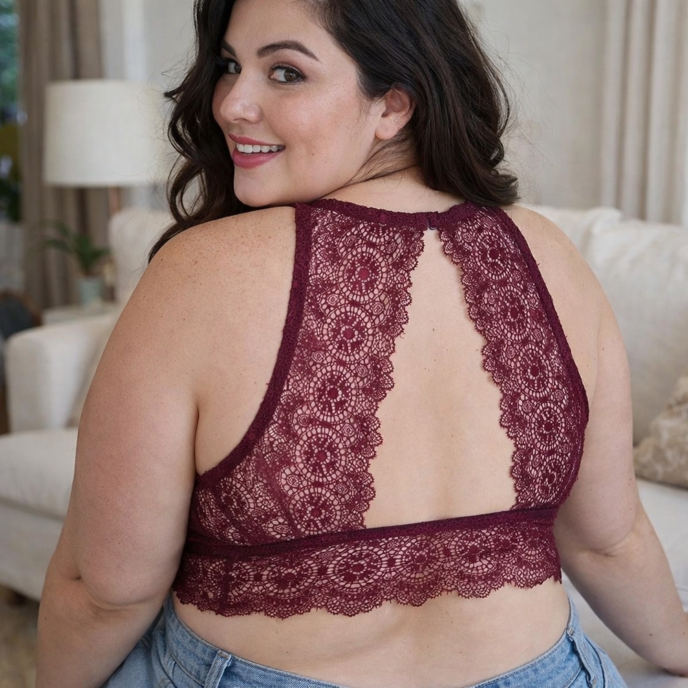 NWT KMART Sexy Sheer Burgundy Lace Bralette Crop Top L/XL - Picture 2 of 8